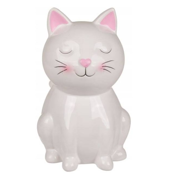 SKARBONKA Ceramiczna KOT Kotek BIAŁA +KLUCZYK 15CM